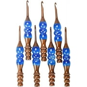 Wooden Crochet Hooks Set for Arthritic Hands | 4mm to 10mm - Ergonomic Soft Grip - Resin Mix Indian Rosewood Crochet Hook Set for Crocheting \u0026 Knitting ( Blue, Set of - 7 )